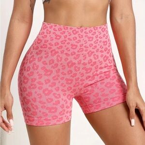 Pink Leopard Print Women's Biker Shorts